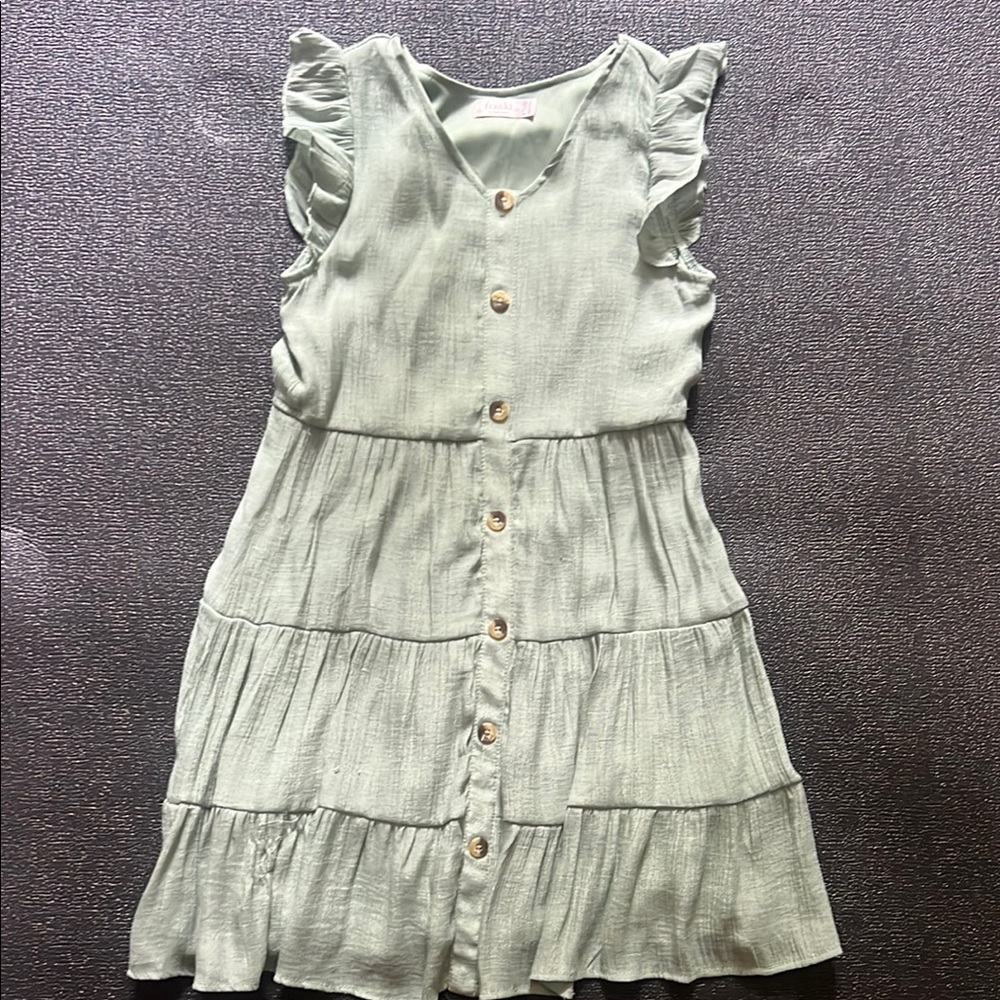 Kids Ruffled Green Button-Down Dress